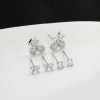Cherry bow one-clip three-pair set of stud earrings for women, full diamond cherry bow four-prong diamond silver multi-ear hole combination earrings supply Specification image